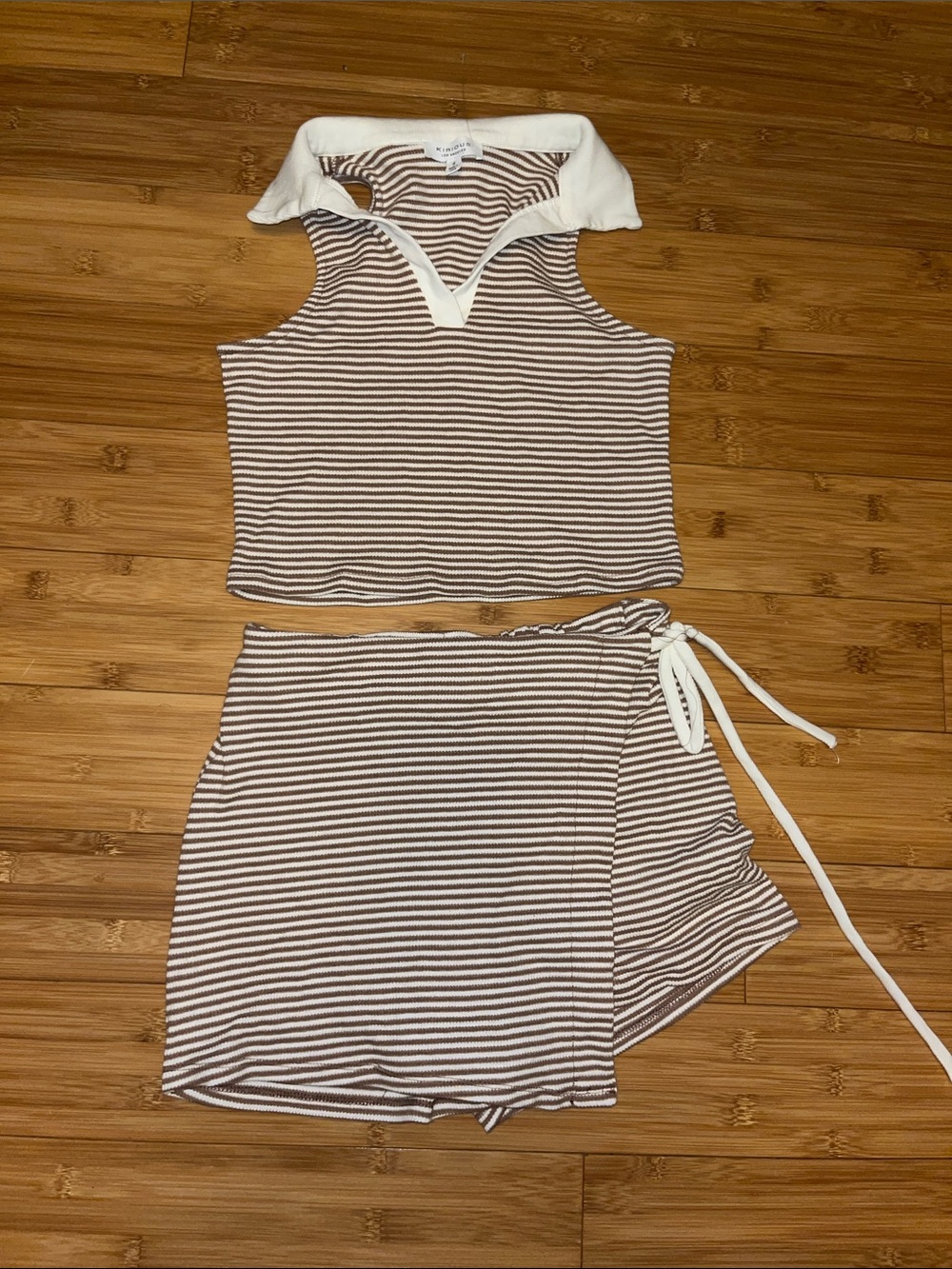 Striped Brown & White Ribbed Two-Piece Summer set